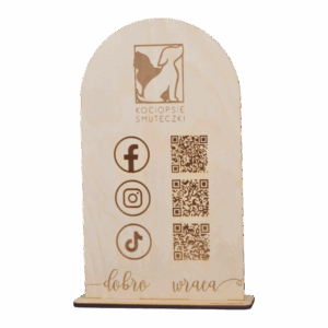 Stojąca tabliczka drewniana grawerowana QR