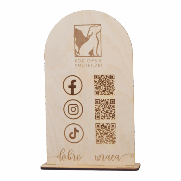 Stojąca tabliczka drewniana grawerowana QR