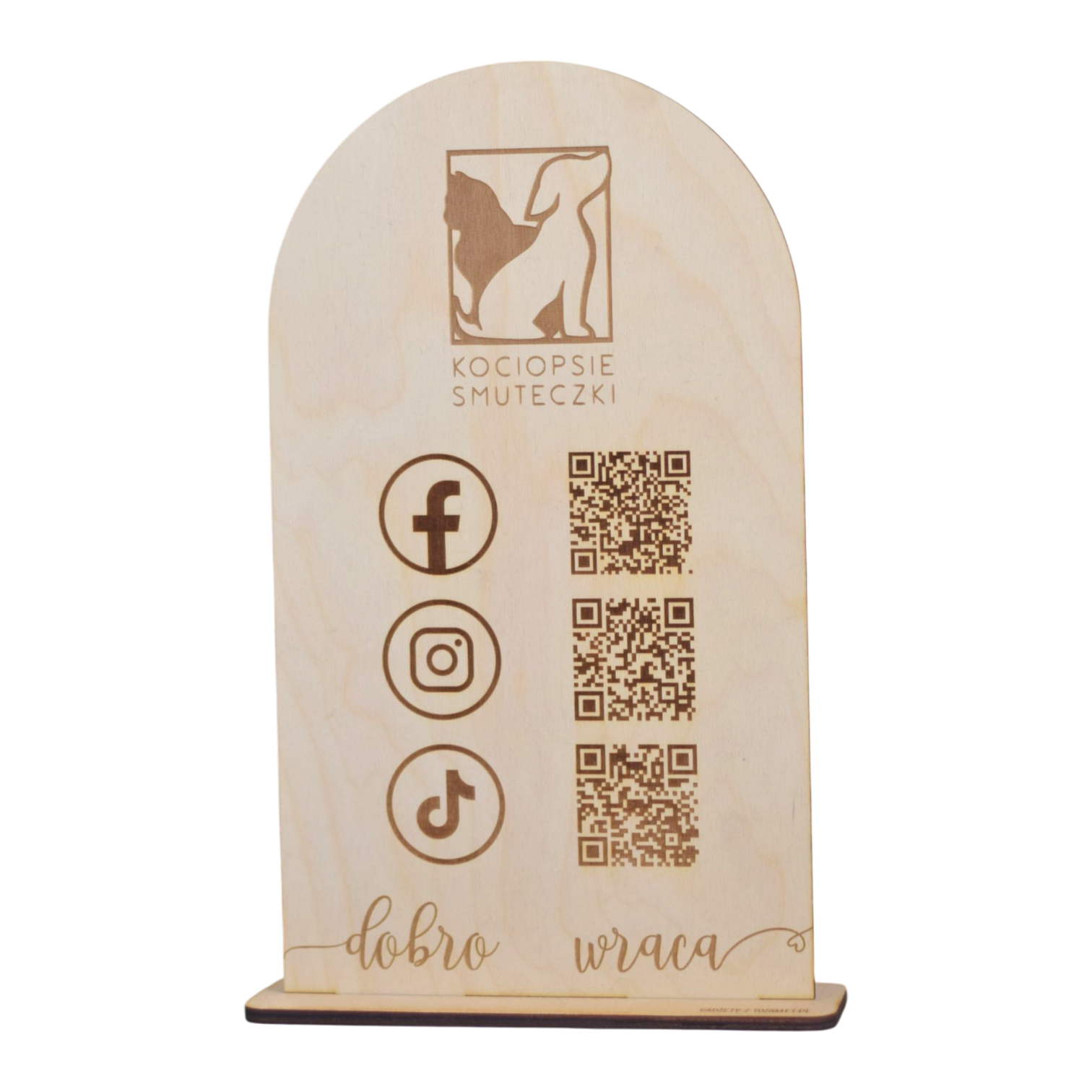 Stojąca tabliczka drewniana grawerowana QR