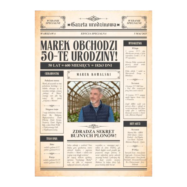 Plakat kurier urodzinowy na 50-te urodziny dla mężczyzny