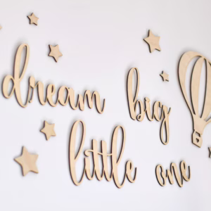 drewniany napis dekoracja drem big little one gwiazdki i balon 3d
