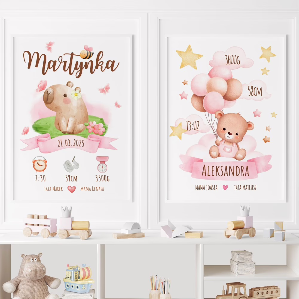 Personalizowana metryczka dla noworodka z okazji urodzin w ramce - obrazek 5