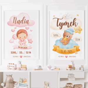 Personalizowana metryczka dla noworodka z okazji urodzin w ramce