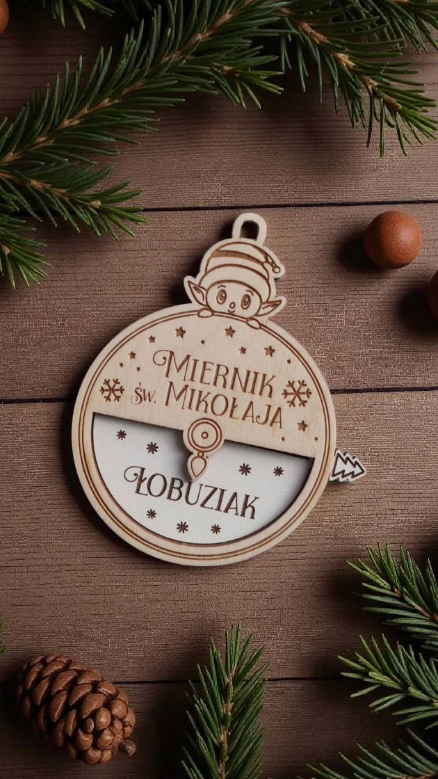 Drewniana dekoracja Miernik Św. Mikołaja – "Łobuziak / Aniołek" - obrazek 2